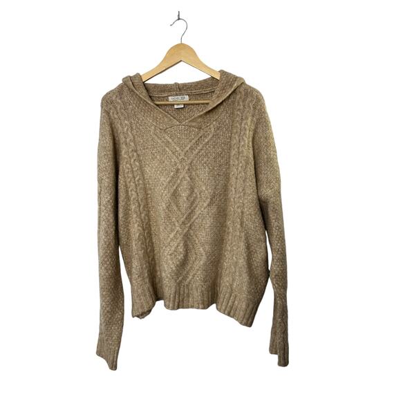 RACHEL ZOE Tan Medium-Weight Knit V-Neck Hooded Long Sleeve Sweater XL - Picture 5 of 8